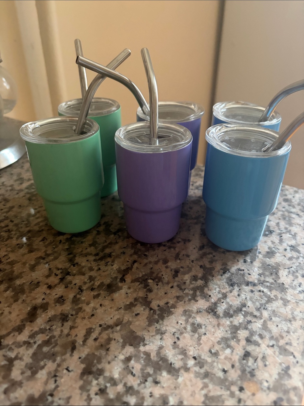 Set of 6 Insulated Mini Tumbler Shot Glasses- Green, Purple, Blue